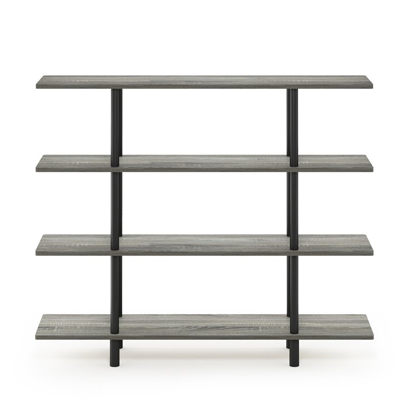 Furinno TURN-N-TUBE Engineered Wood 4-Tier Wide Display Shelf in French Oak Gray