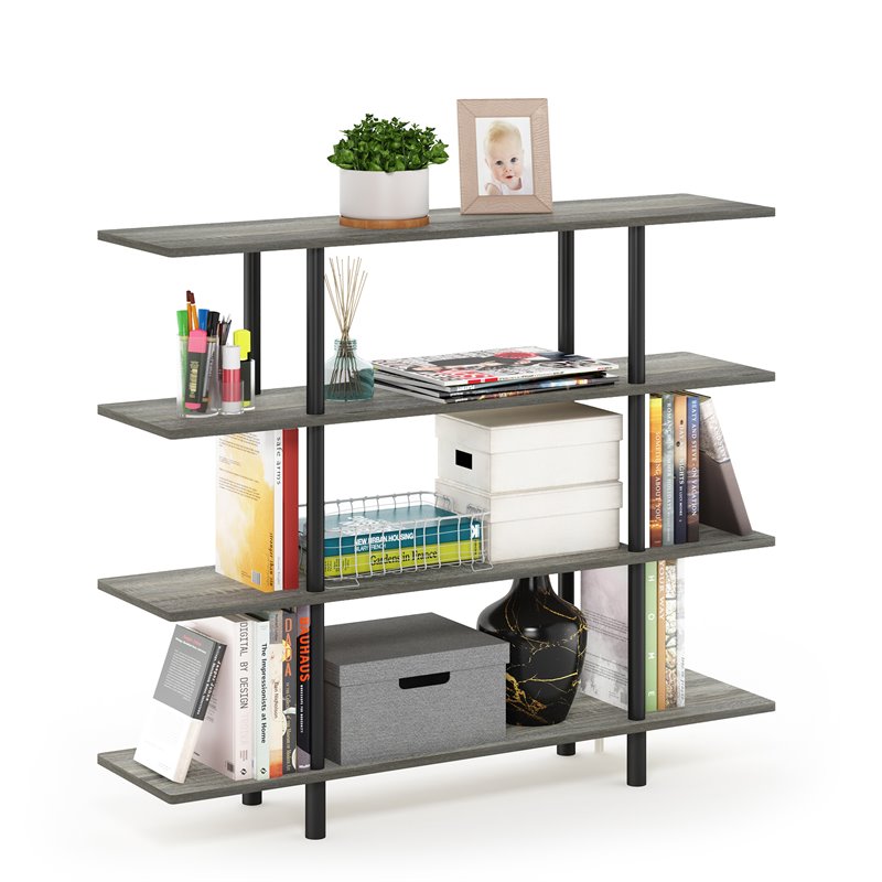 Furinno TURN-N-TUBE Engineered Wood 4-Tier Wide Display Shelf in French Oak Gray