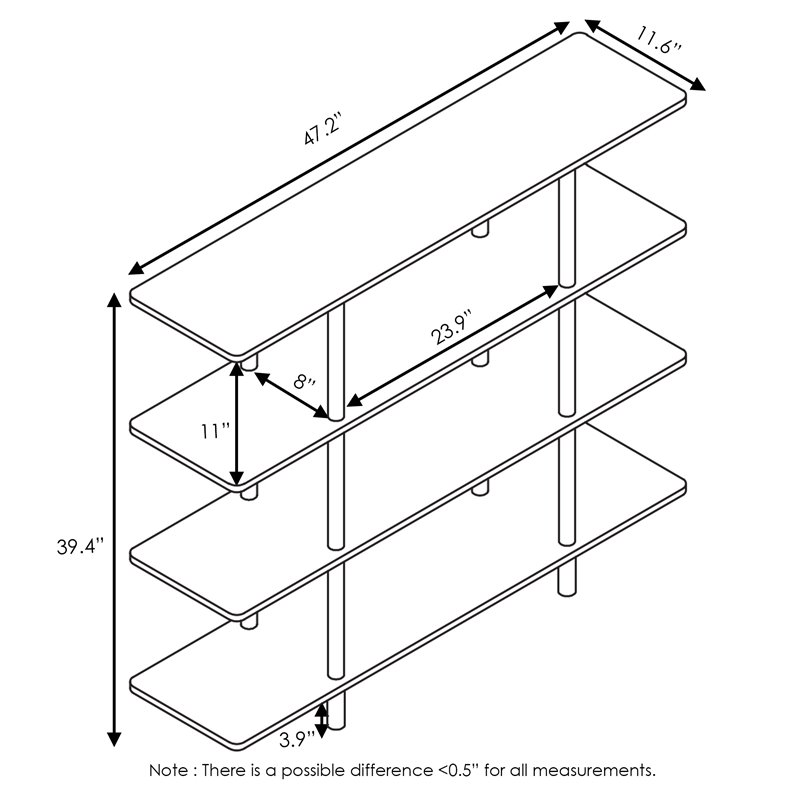 Furinno TURN-N-TUBE Engineered Wood 4-Tier Wide Display Shelf in French Oak Gray