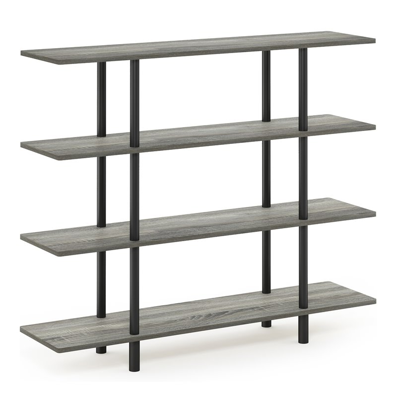 Furinno TURN-N-TUBE Engineered Wood 4-Tier Wide Display Shelf in French Oak Gray