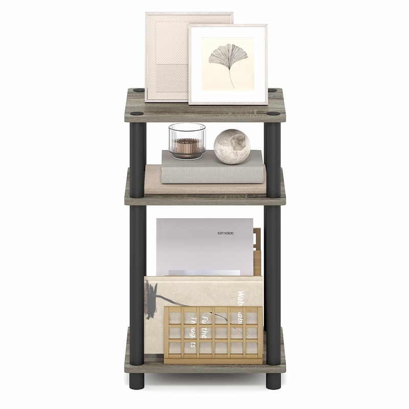 Furinno JUST Turn-N-Tube Wood 3-Tier End Table in French Oak Gray (Set of 2)