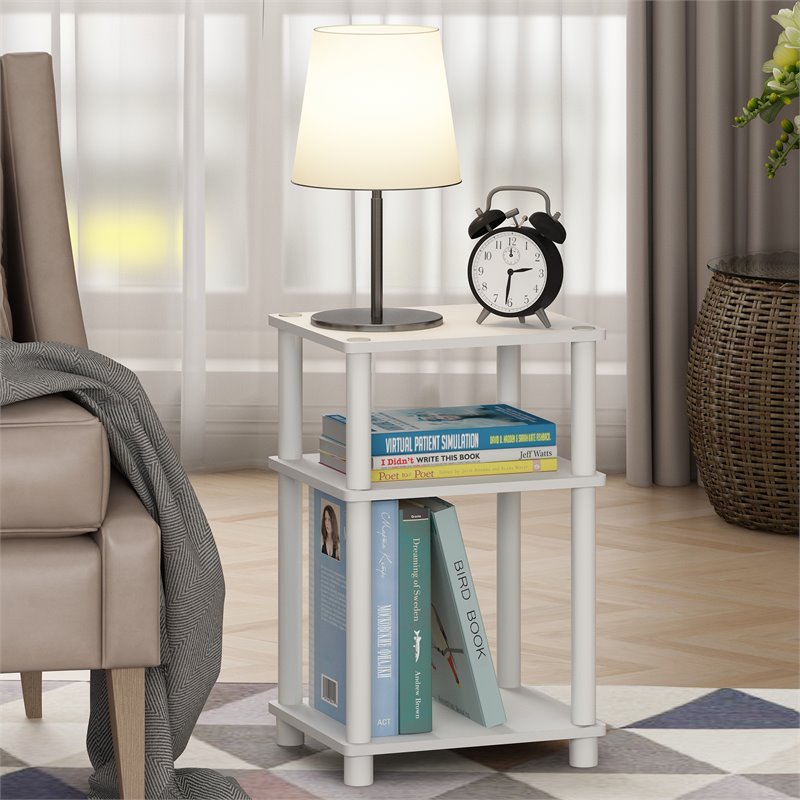 Furinno JUST Turn-N-Tube Wood 3-Tier End Table in White/Espresso (Set of 2)