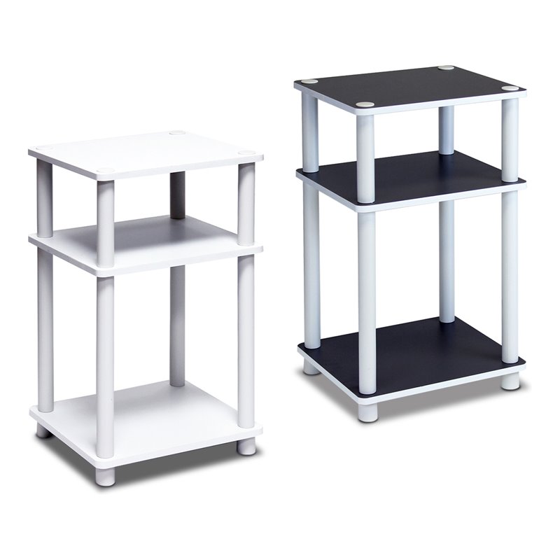 Furinno JUST Turn-N-Tube Wood 3-Tier End Table in White/Espresso (Set of 2)