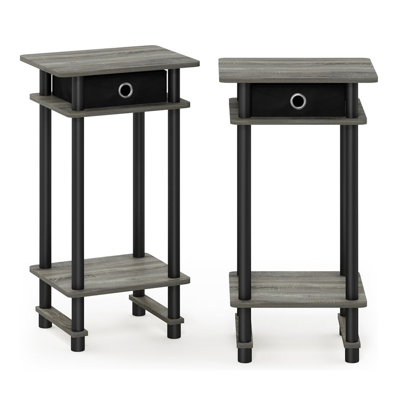 Furinno TURN-N-TUBE Engineered Wood End Table with Bin in Oak Gray (Set of 2)