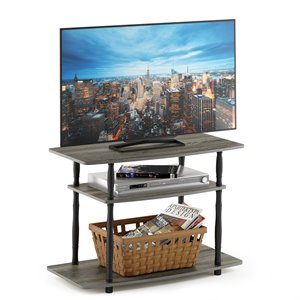 Furinno TURN-N-TUBE No Tools Wood 3-Tier TV Stand for TV up to 32&quot in Gray/Black