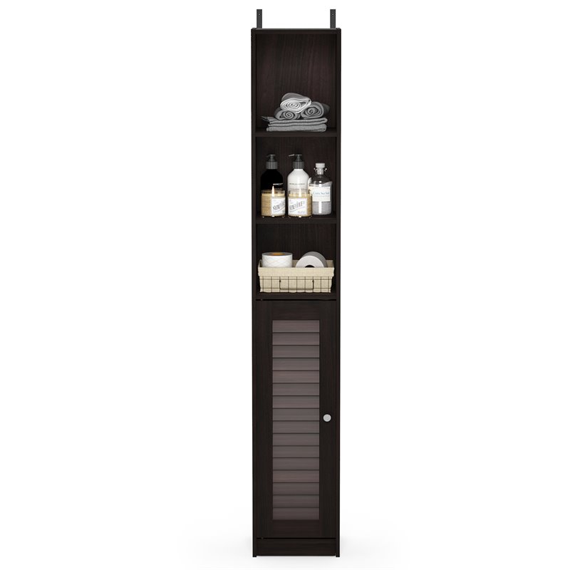 Furinno INDO Contemporary Engineered Wood Slim Luver Door Bath Cabinet Espresso
