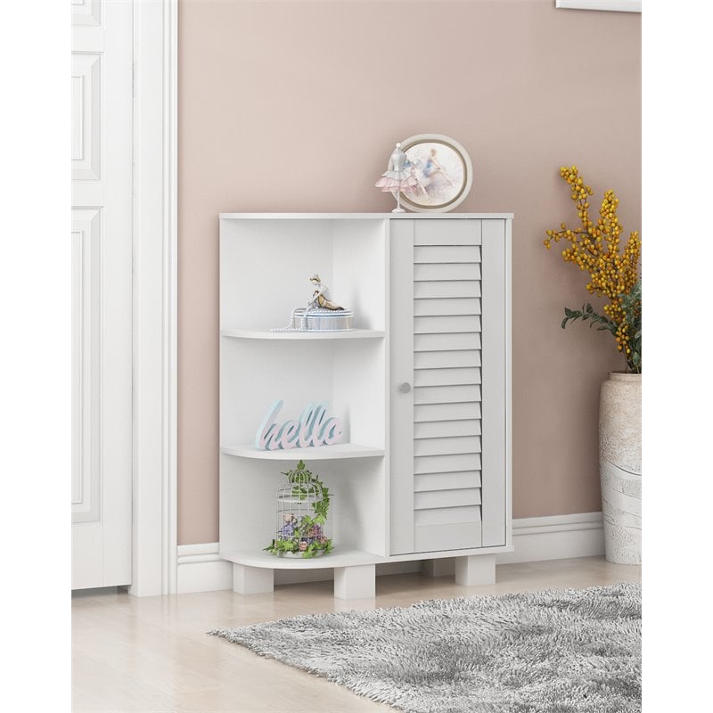 Furinno INDO Engineered Wood Storage Shelf with Louver Door Cabinet in White