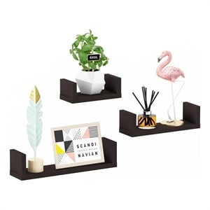 Furinno INDO Wood Wall Mounted Floating Shelves in Espresso (Set of 3)