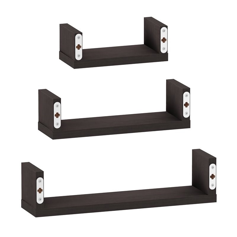 Furinno INDO Wood Wall Mounted Floating Shelves in Espresso (Set of 3)