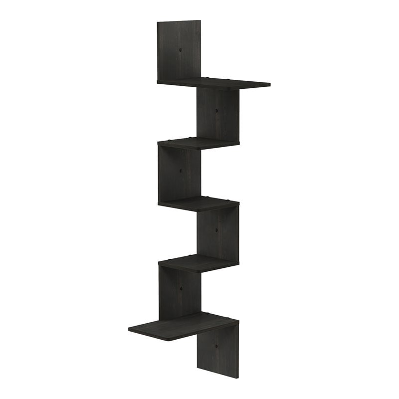 Furinno ROSSI Engineered Wood 5-Tier Wall Floating Corner Shelf in Espresso