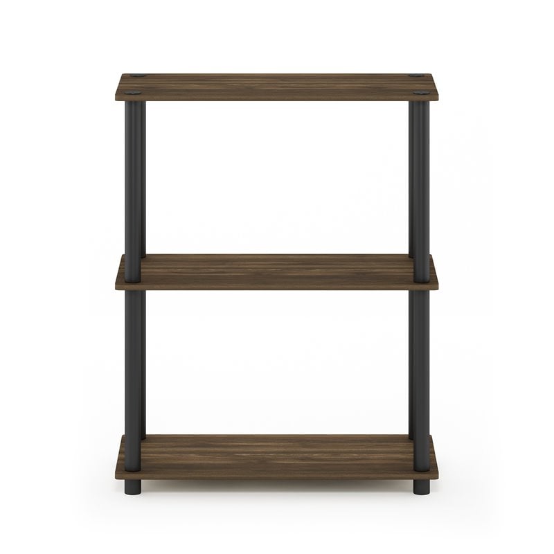 Furinno TURN-N-TUBE Wood 3-Tier Shelf Display Rack in Columbia Walnut/Black