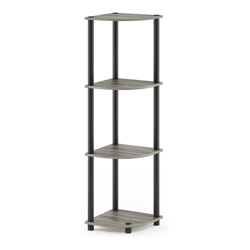 Furinno TURN-N-TUBE Wood 4-Tier Corner Display Rack in French Oak Gray/Black