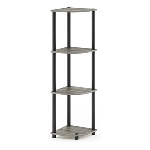 Furinno TURN-N-TUBE Wood 4-Tier Corner Display Rack in French Oak Gray/Black