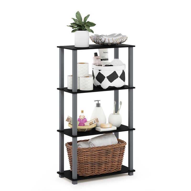 Furinno TURN-S-TUBE Engineered Wood 4-Tier Shelf Display Rack in Black/Gray