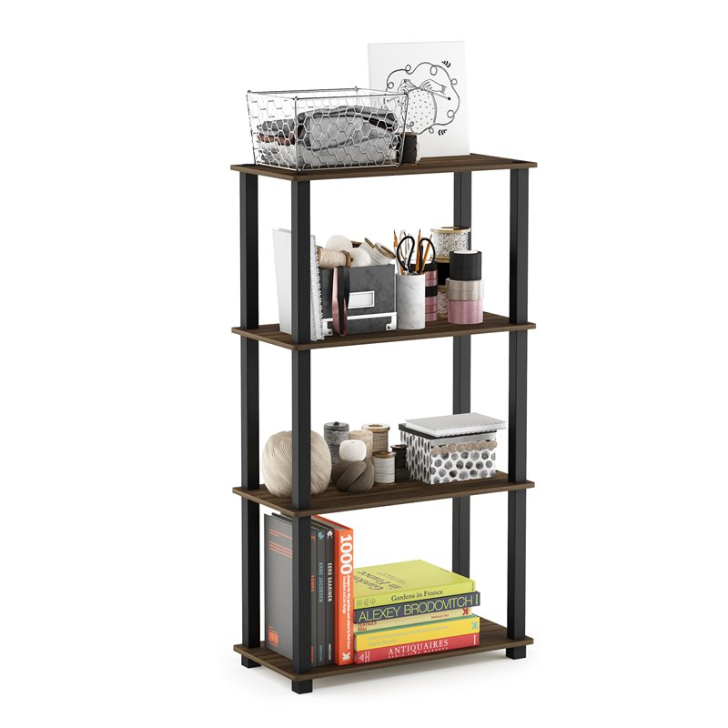 Furinno TURN-S-TUBE Engineered Wood 4-Tier Shelf Display Rack in Columbia Walnut