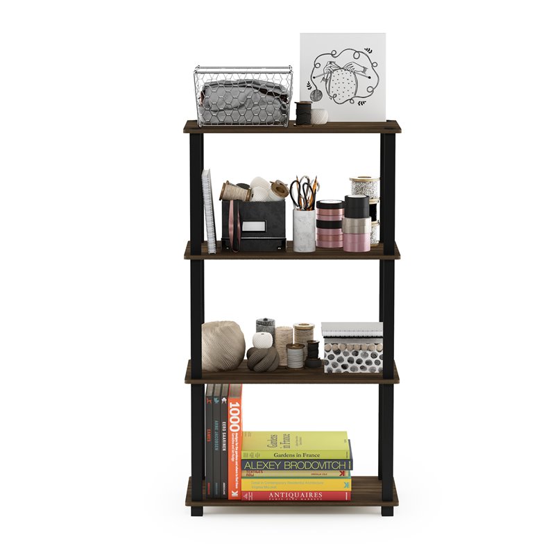 Furinno TURN-S-TUBE Engineered Wood 4-Tier Shelf Display Rack in Columbia Walnut