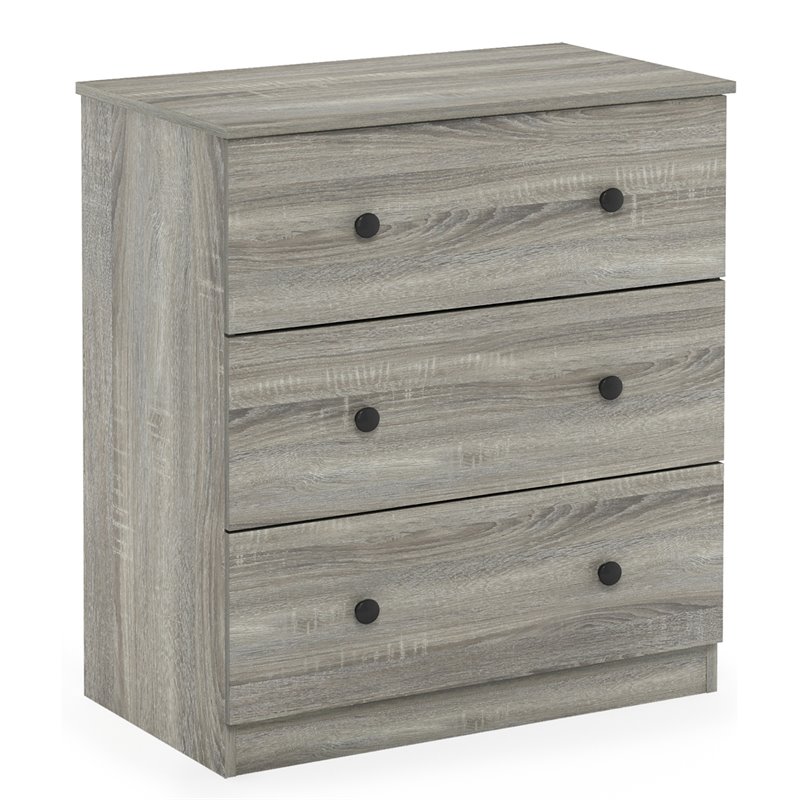 Furinno Lucca Engineered Wood Simple Design 3-Drawer Dresser in French Oak Gray