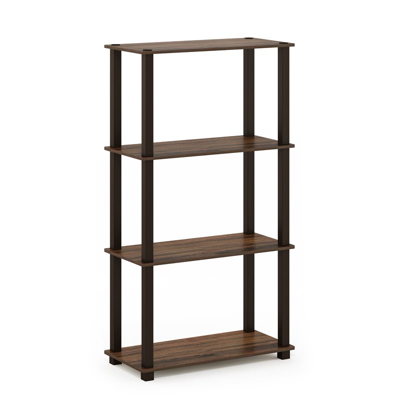 Furinno TURN-S-TUBE Engineered Wood 4-Tier Shelf Display Rack in Walnut/Brown