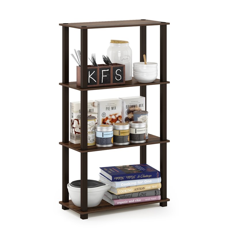 Furinno TURN-S-TUBE Engineered Wood 4-Tier Shelf Display Rack in Walnut/Brown