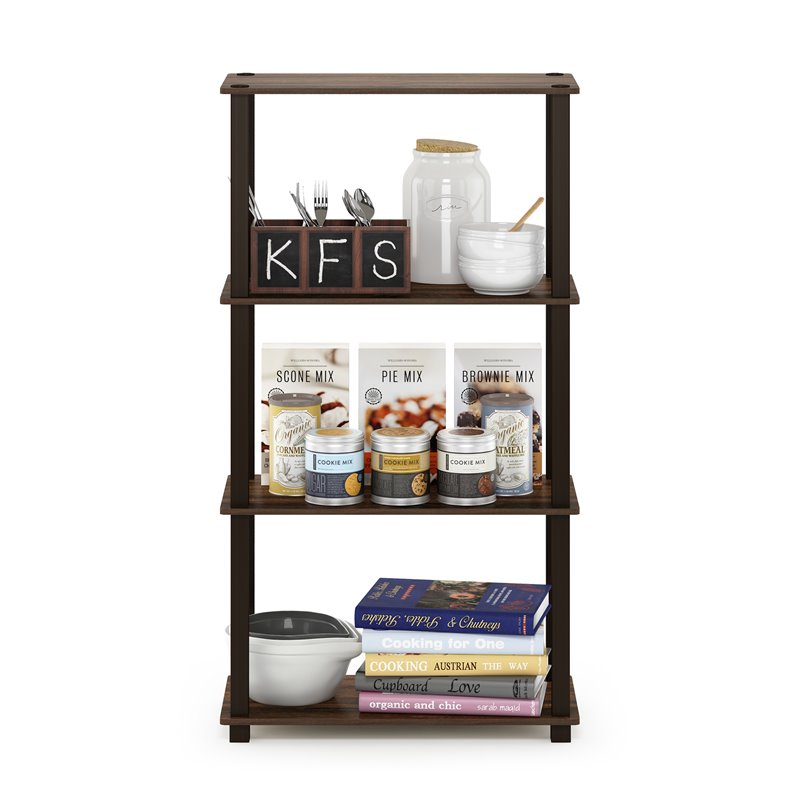 Furinno TURN-S-TUBE Engineered Wood 4-Tier Shelf Display Rack in Walnut/Brown