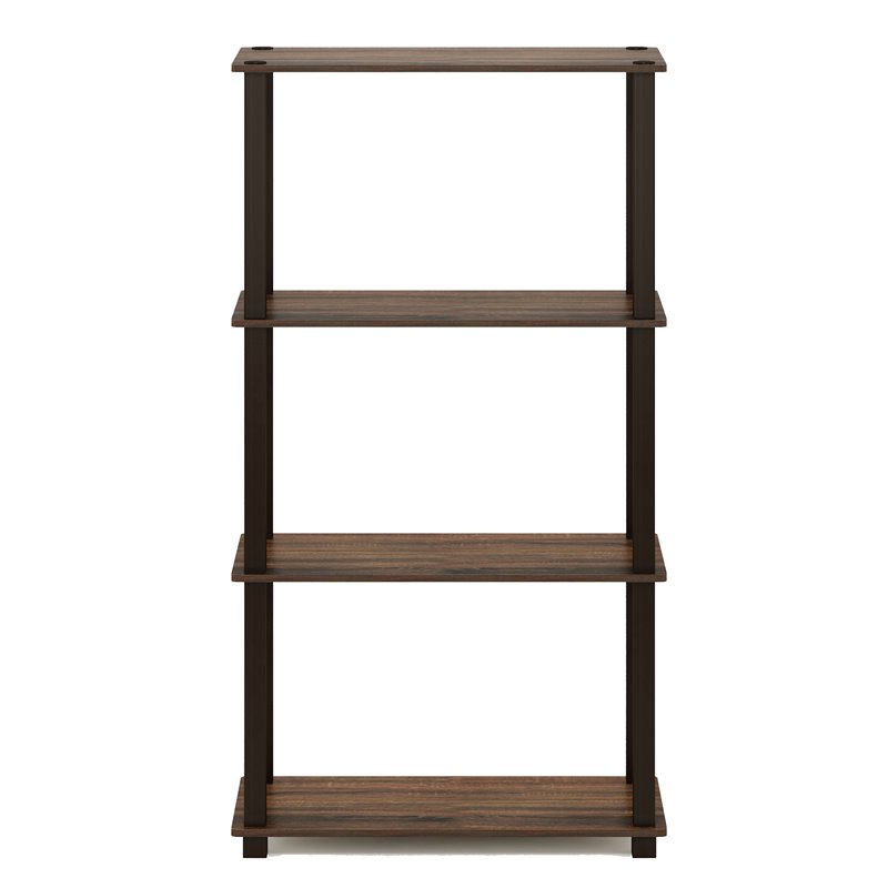 Furinno TURN-S-TUBE Engineered Wood 4-Tier Shelf Display Rack in Walnut/Brown
