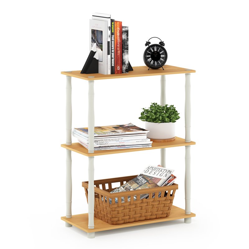 Furinno TURN-N-TUBE Engineered Wood 3-Tier Shelf Display Rack in Beech/White