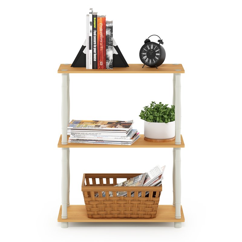 Furinno TURN-N-TUBE Engineered Wood 3-Tier Shelf Display Rack in Beech/White
