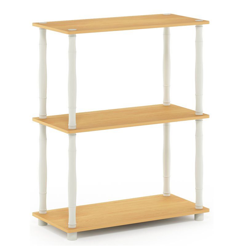 Furinno TURN-N-TUBE Engineered Wood 3-Tier Shelf Display Rack in Beech/White
