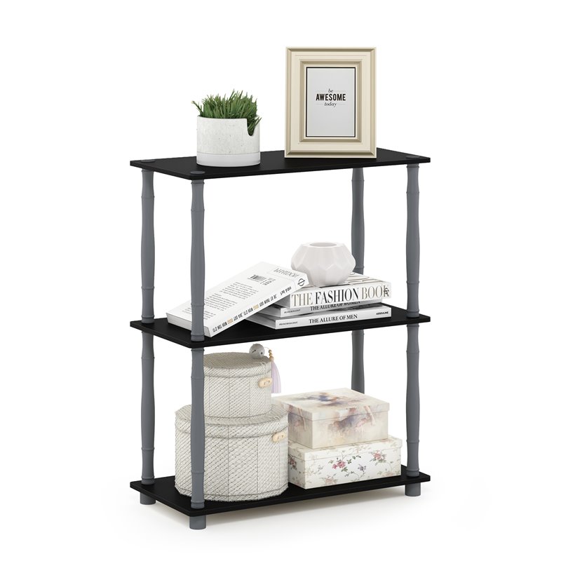 Furinno TURN-N-TUBE Engineered Wood 3-Tier Shelf Display Rack in Black/Gray