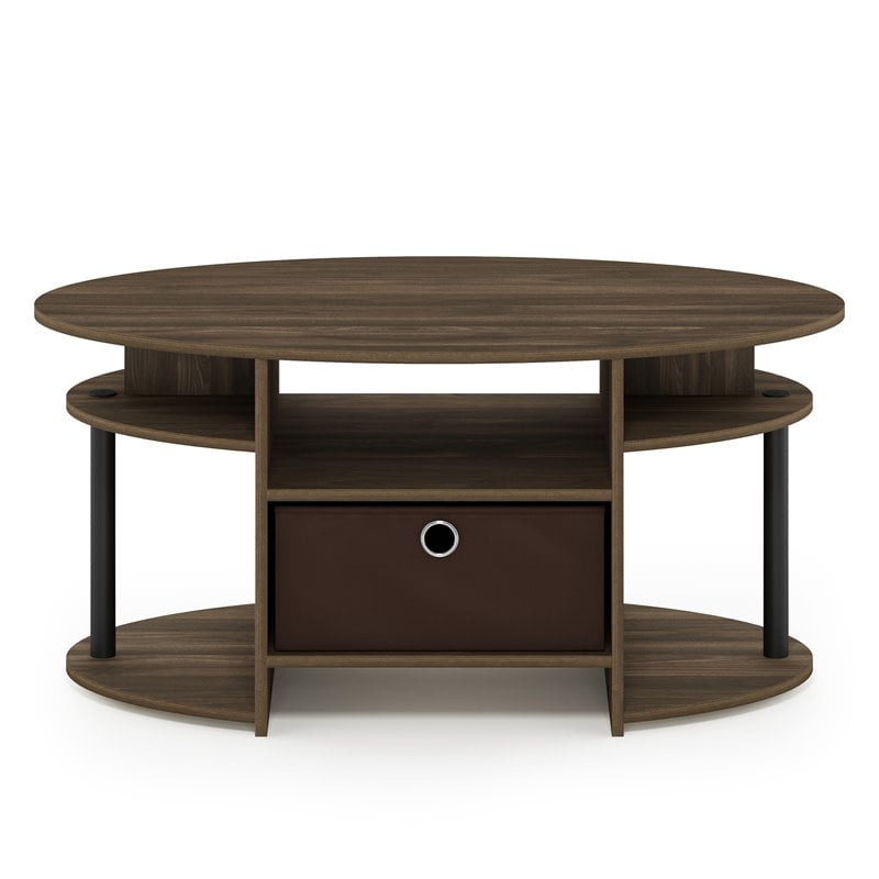 Furinno JAYA Engineered Wood Oval Coffee Table with Bin in Columbia Walnut