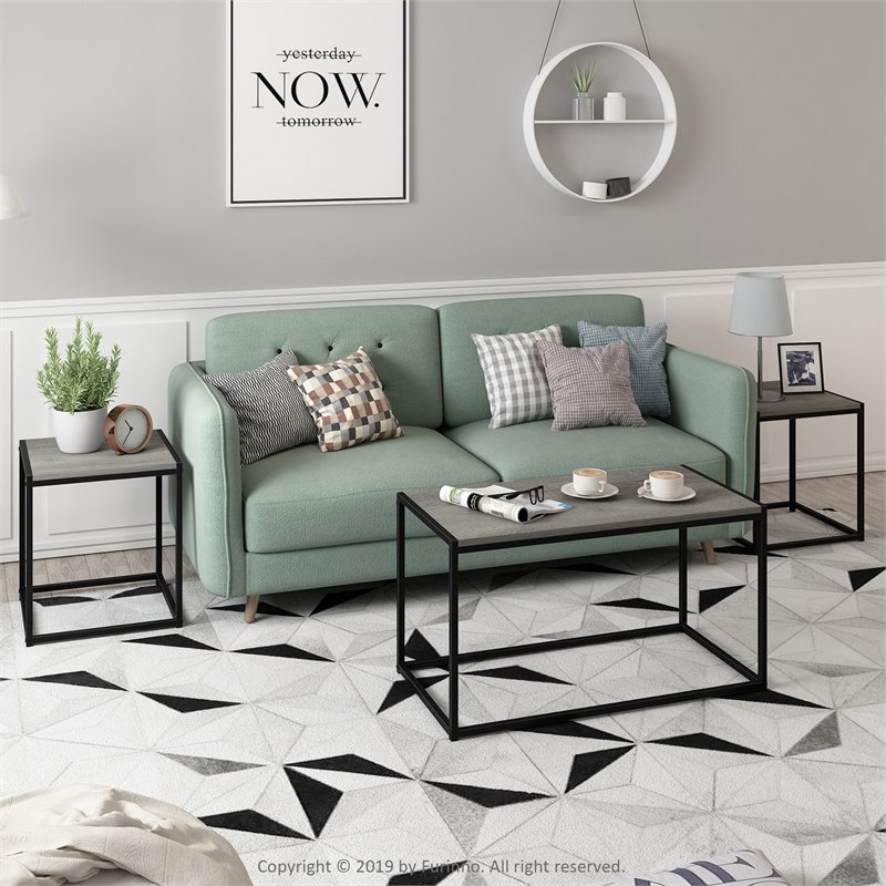 Furinno CAMNUS Engineered Wood Living Room Table Set in French Oak Gray