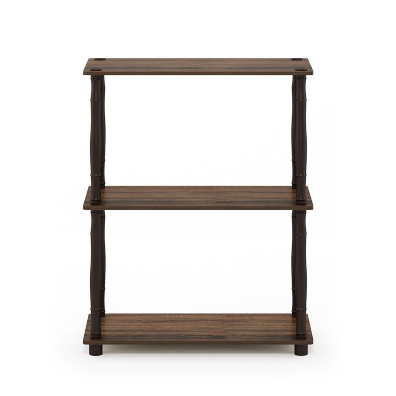 Furinno TURN-N-TUBE Engineered Wood 3-Tier Shelf Display Rack in Walnut/Brown