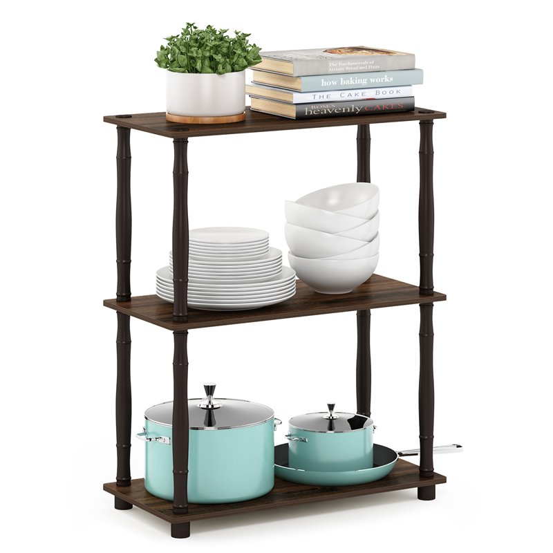 Furinno TURN-N-TUBE Engineered Wood 3-Tier Shelf Display Rack in Walnut/Brown