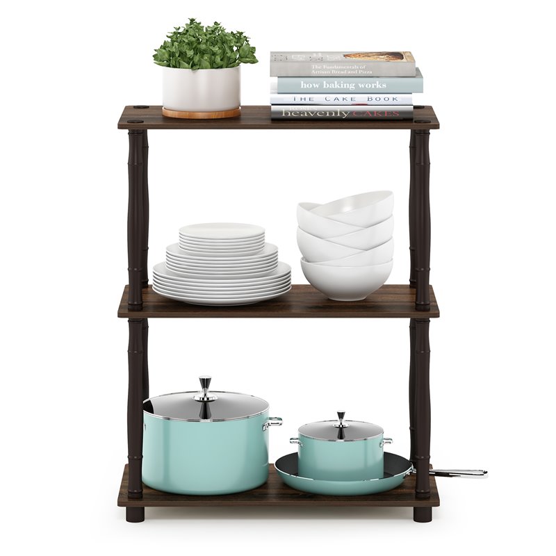 Furinno TURN-N-TUBE Engineered Wood 3-Tier Shelf Display Rack in Walnut/Brown