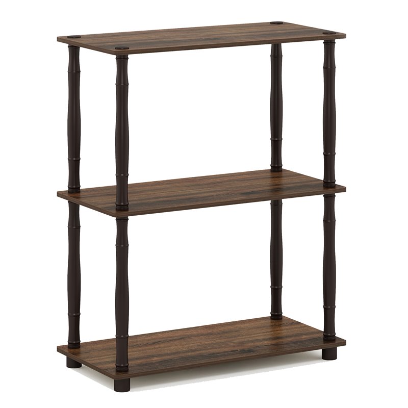 Furinno TURN-N-TUBE Engineered Wood 3-Tier Shelf Display Rack in Walnut/Brown
