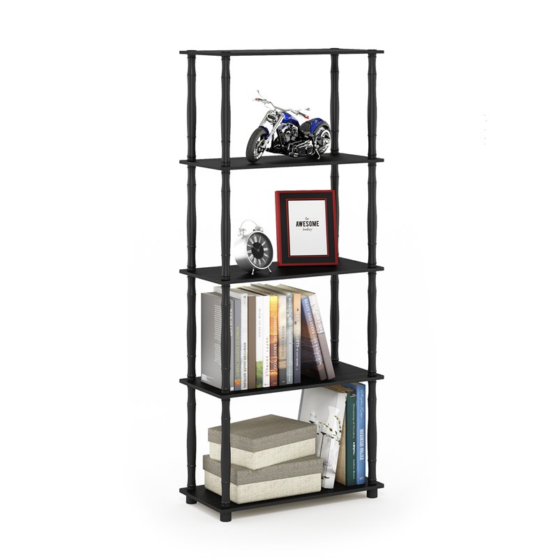 Furinno TURN-N-TUBE Engineered Wood 5-Tier Shelf Display Rack in Americano Black