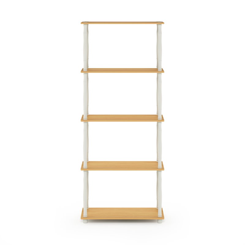 Furinno TURN-N-TUBE Engineered Wood 5-Tier Shelf Display Rack in Beech/White
