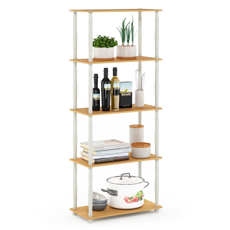 Furinno TURN-N-TUBE Engineered Wood 5-Tier Shelf Display Rack in Beech/White