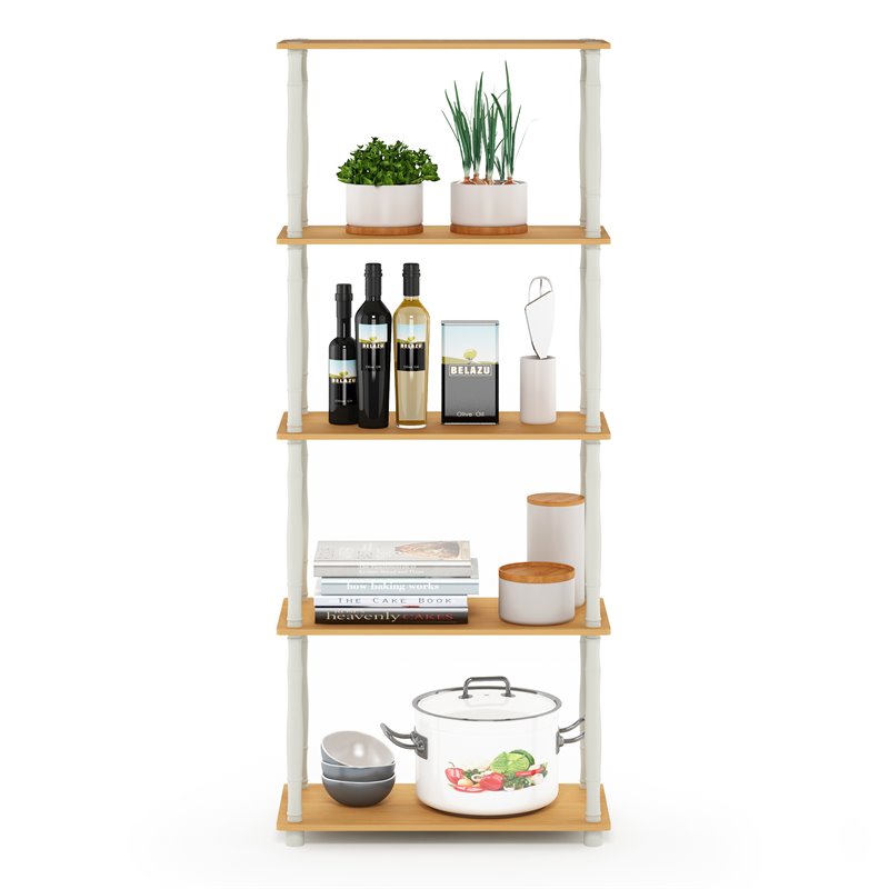 Furinno TURN-N-TUBE Engineered Wood 5-Tier Shelf Display Rack in Beech/White