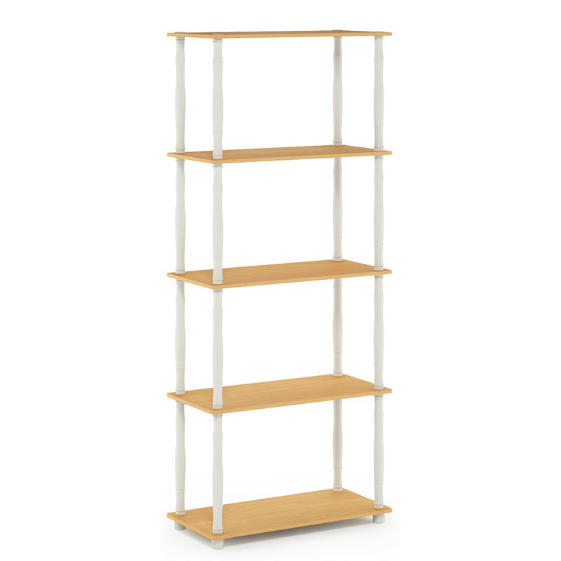 Furinno TURN-N-TUBE Engineered Wood 5-Tier Shelf Display Rack in Beech/White