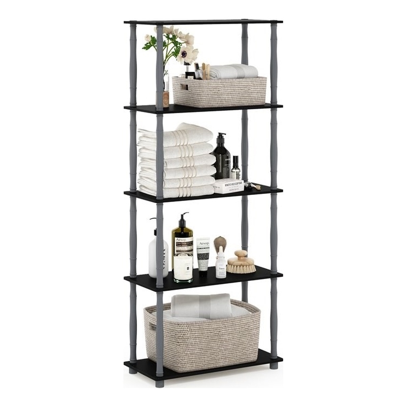 Furinno TURN-N-TUBE Engineered Wood 5-Tier Shelf Display Rack in Black