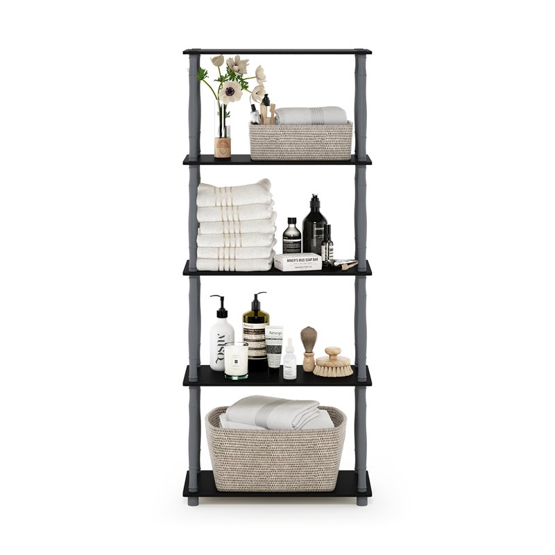 Furinno TURN-N-TUBE Engineered Wood 5-Tier Shelf Display Rack in Black