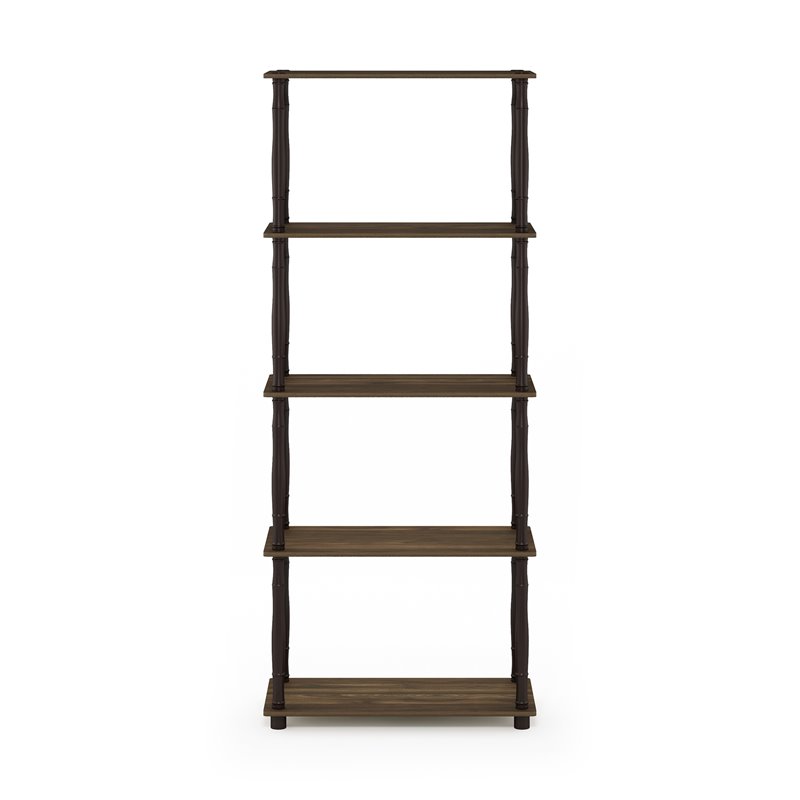 Furinno TURN-N-TUBE Engineered Wood 5-Tier Shelf Display Rack in Columbia Walnut
