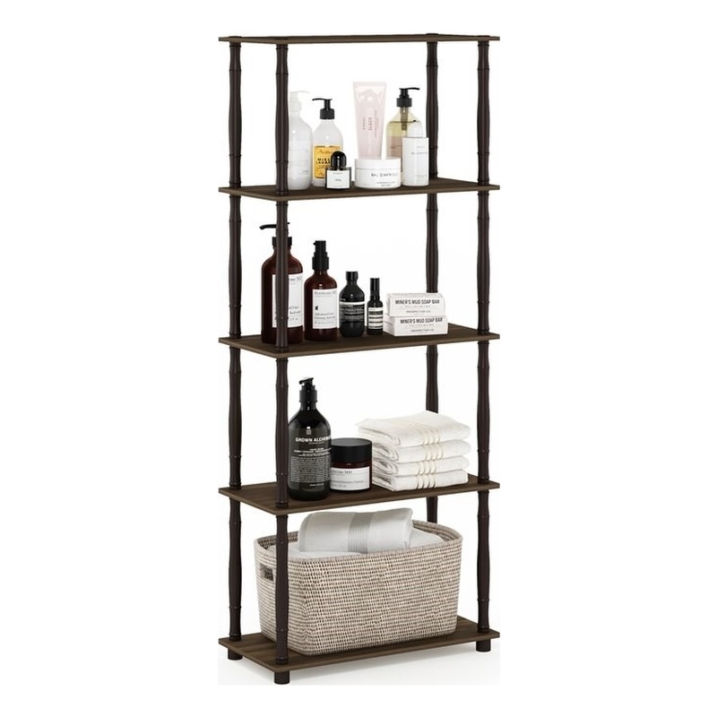 Furinno TURN-N-TUBE Engineered Wood 5-Tier Shelf Display Rack in Columbia Walnut