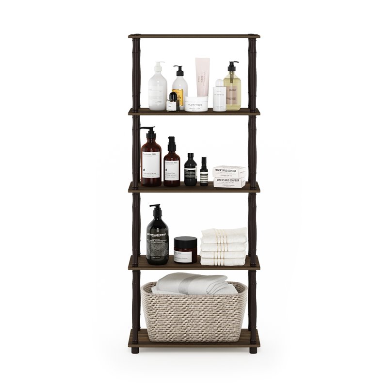 Furinno TURN-N-TUBE Engineered Wood 5-Tier Shelf Display Rack in Columbia Walnut