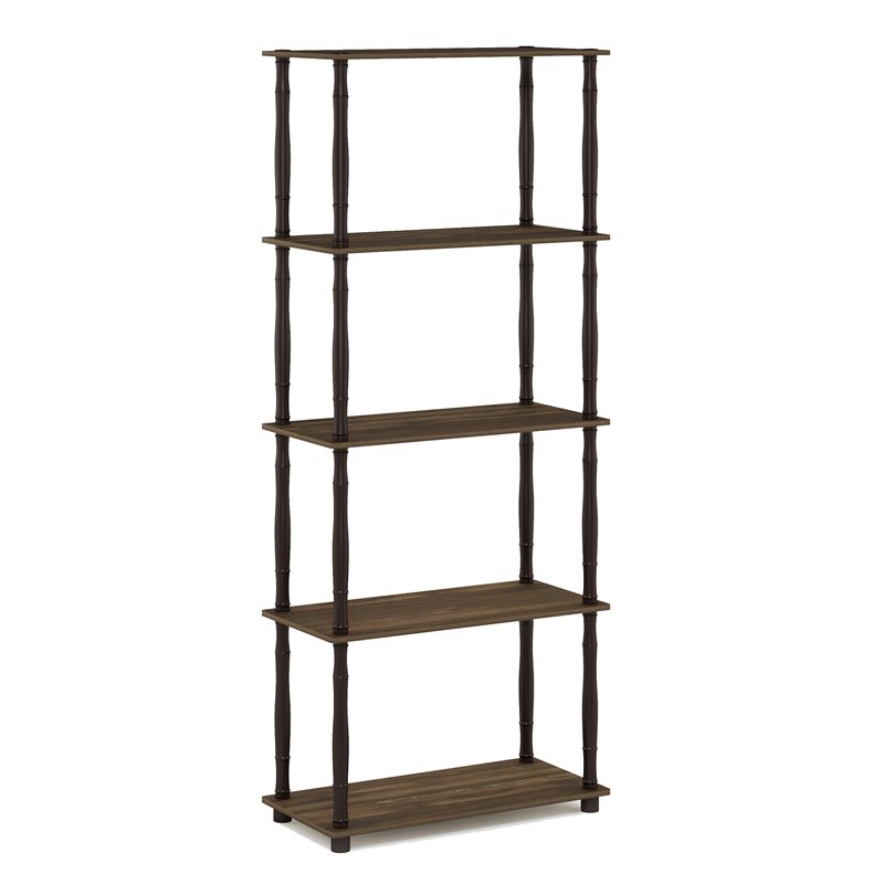 Furinno TURN-N-TUBE Engineered Wood 5-Tier Shelf Display Rack in Columbia Walnut