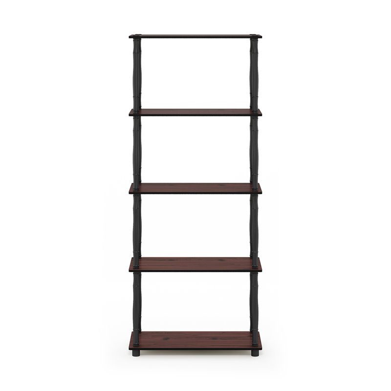 Furinno TURN-N-TUBE Engineered Wood 5-Tier Shelf Display Rack in Dark Cherry