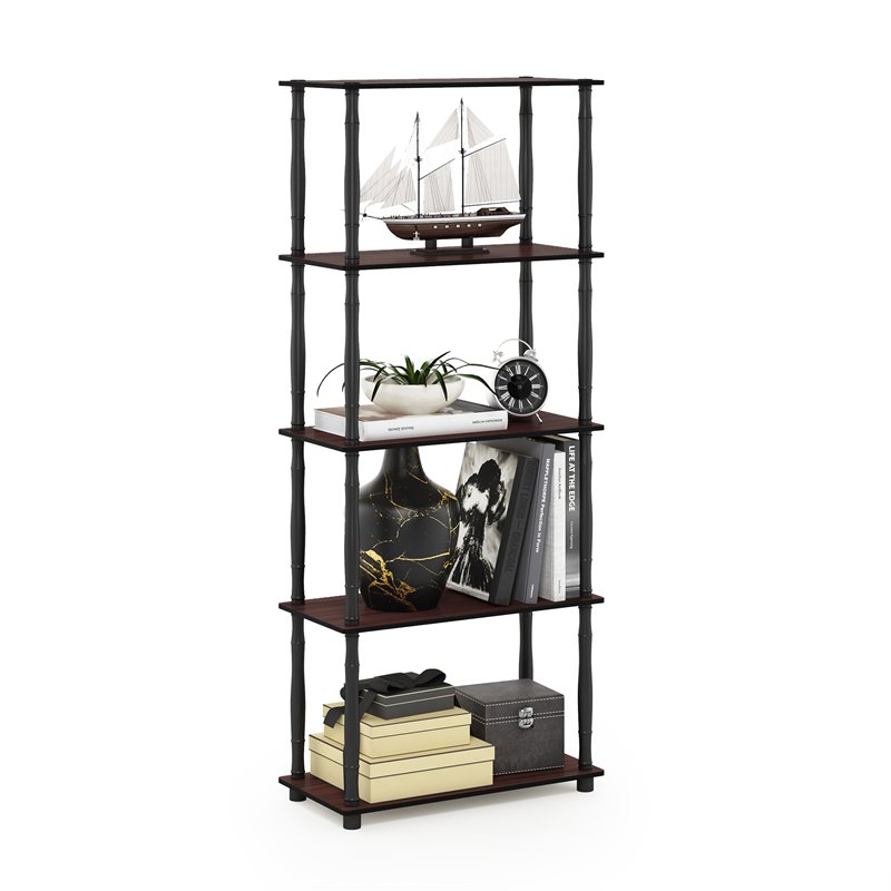 Furinno TURN-N-TUBE Engineered Wood 5-Tier Shelf Display Rack in Dark Cherry