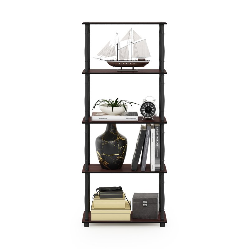 Furinno TURN-N-TUBE Engineered Wood 5-Tier Shelf Display Rack in Dark Cherry