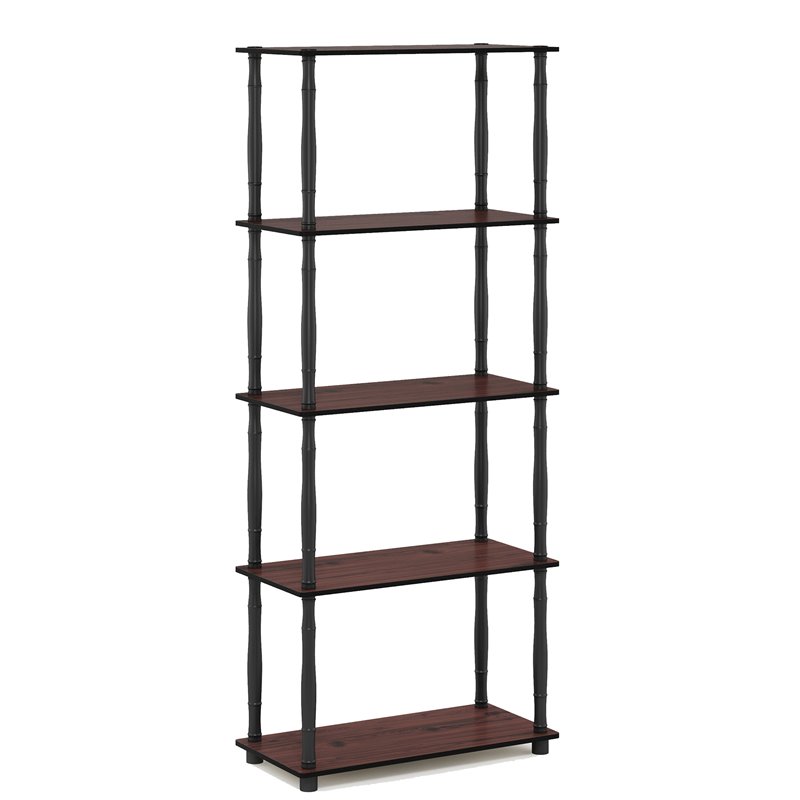 Furinno TURN-N-TUBE Engineered Wood 5-Tier Shelf Display Rack in Dark Cherry